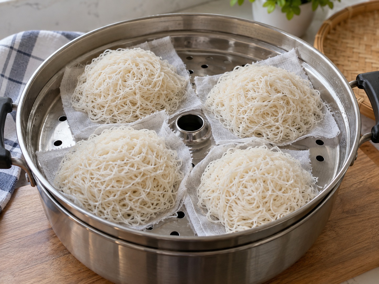 Sri Lankan String Hoppers na Pugad ng Noodles — Palamigin sandali