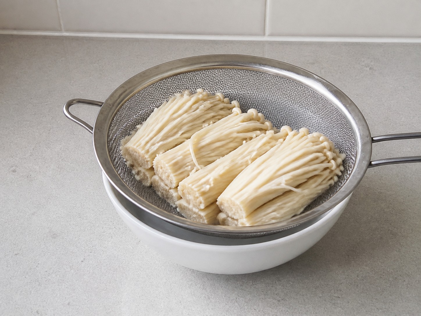 Steamed Beef with Enoki Mushrooms — Rinse and drain the enoki