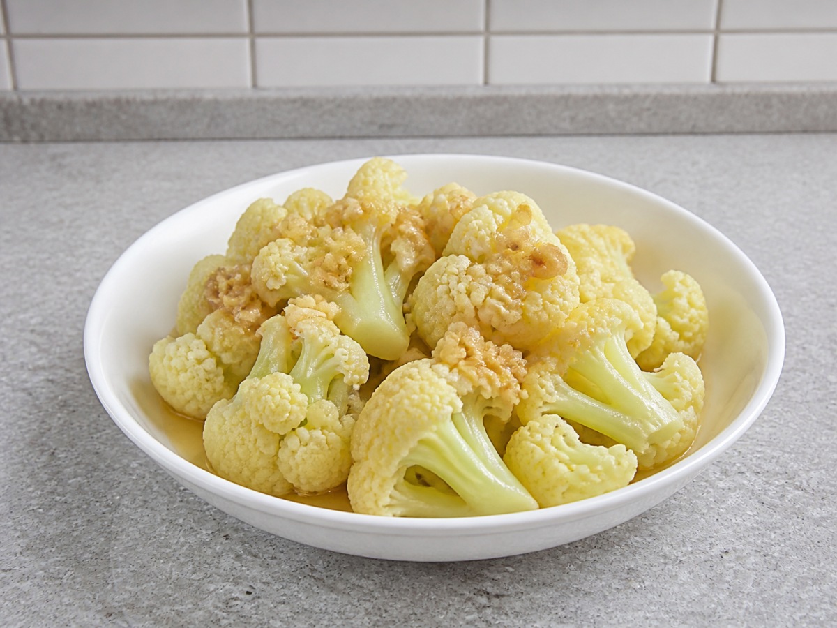 Finished Steamed Cauliflower with Garlic