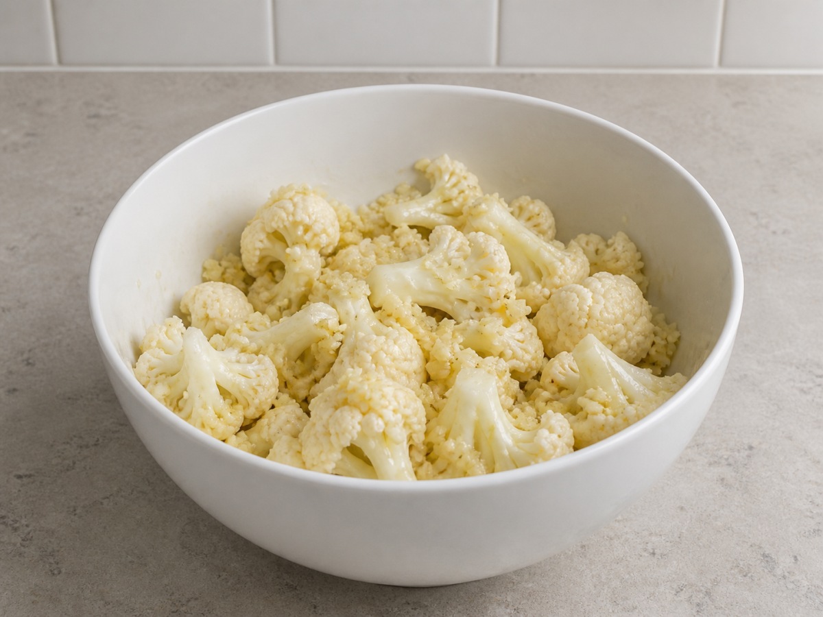 Steamed Cauliflower with Garlic: Marinate evenly