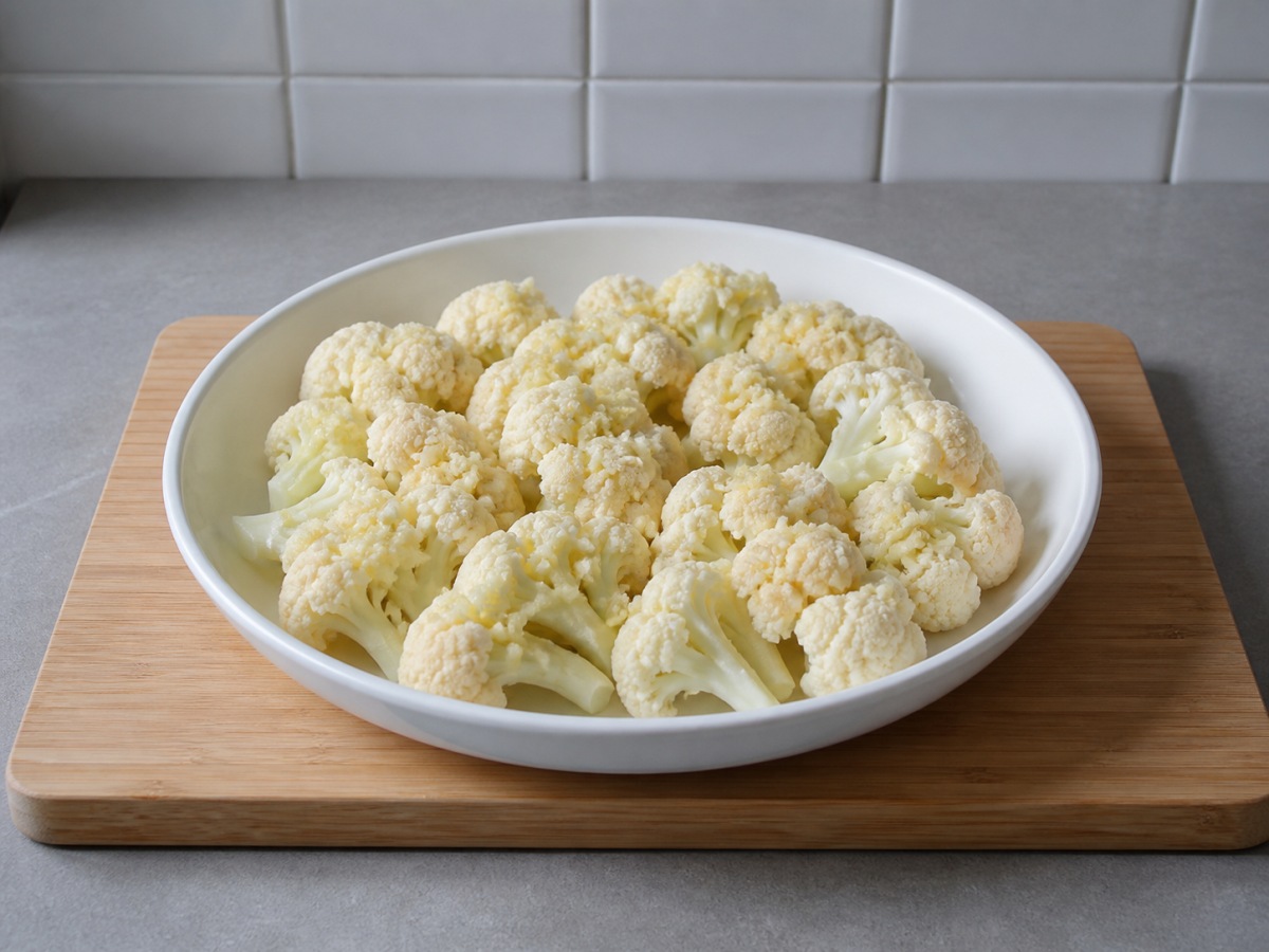 Steamed Cauliflower with Garlic: Arrange on a plate