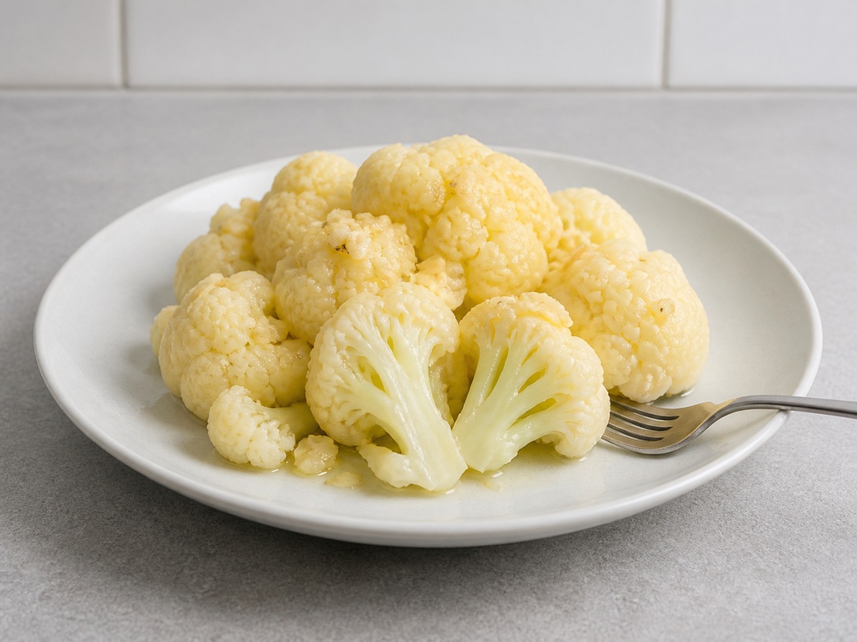 Steamed Cauliflower with Garlic: Check doneness