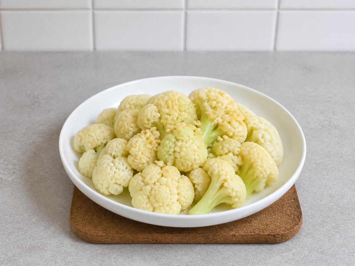 Steamed Cauliflower with Garlic: Rest off the heat