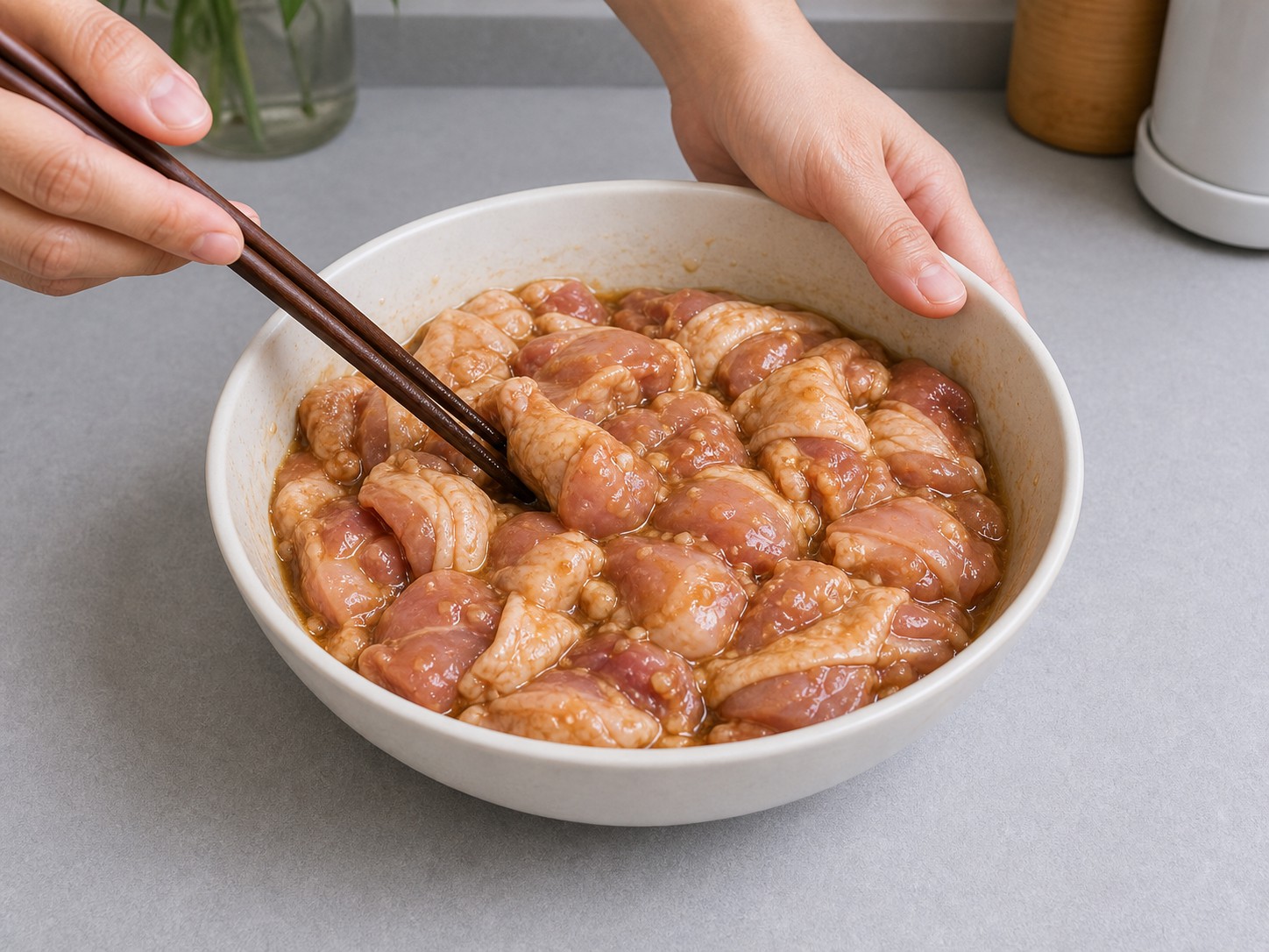 冬菇蒸雞:醃雞件