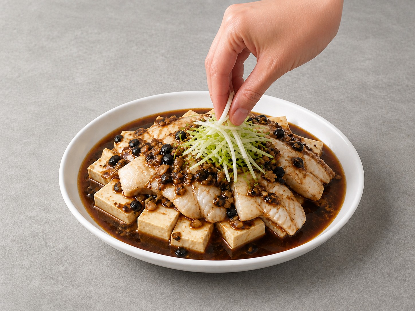 豆豉豆腐蒸鱈魚 — 步驟 12: 加蔥上桌