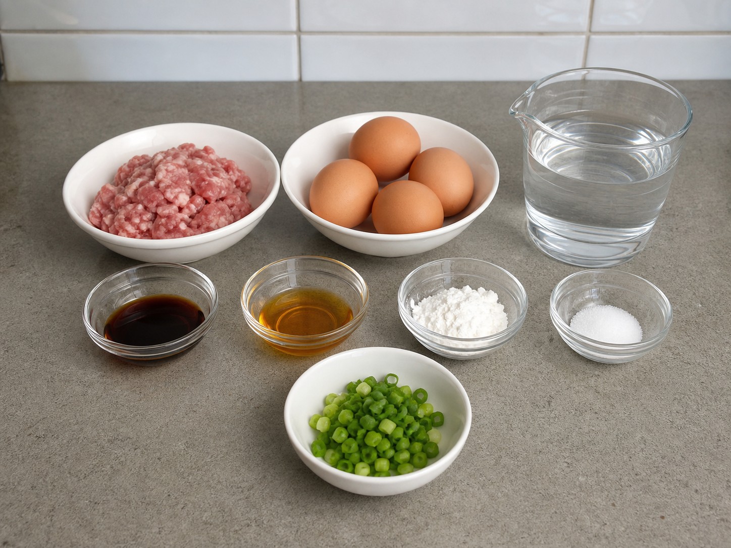 Telur Kukus Lembut dengan Daging Babi Cincang โ ringkasan bahan