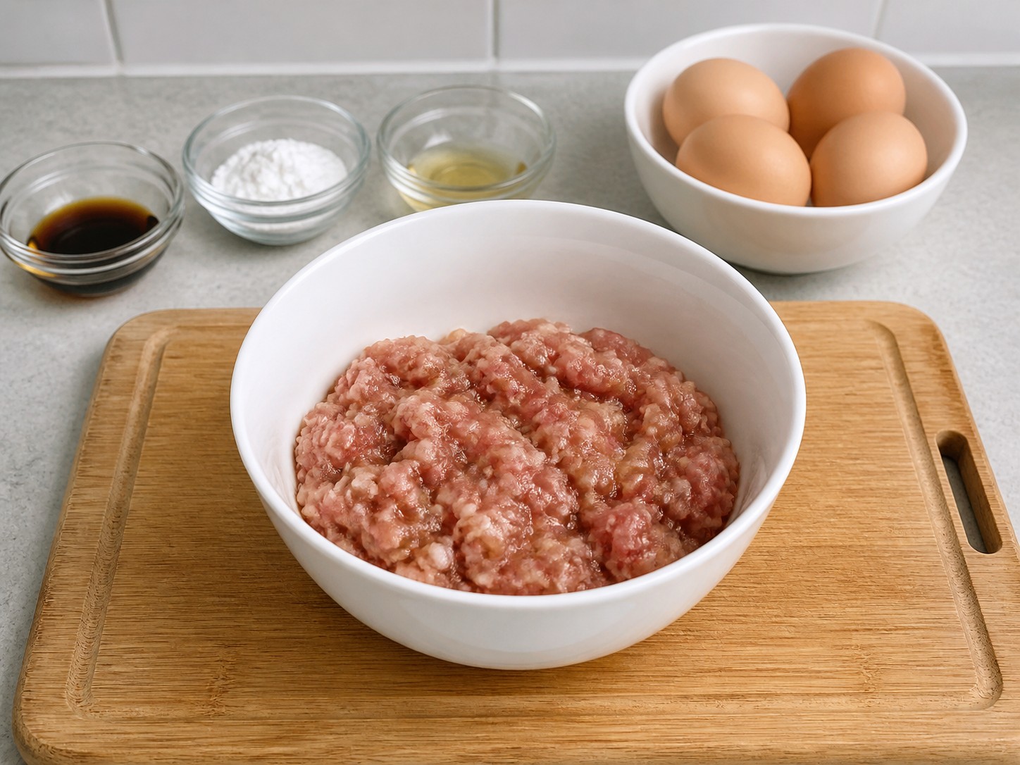 Telur Kukus Lembut dengan Daging Babi Cincang โ Bumbui daging