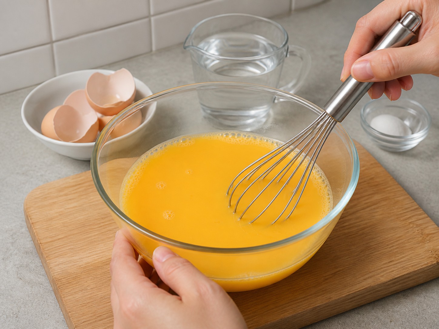Telur Kukus Lembut dengan Daging Babi Cincang โ Kocok telur