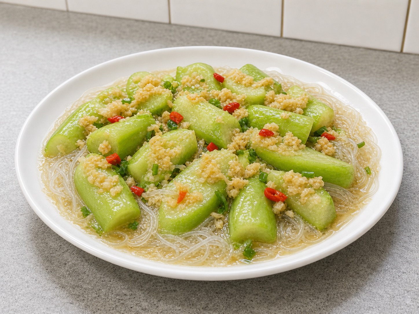 蒜蓉粉絲蒸絲瓜 Steamed Loofah with Garlic and Vermicelli