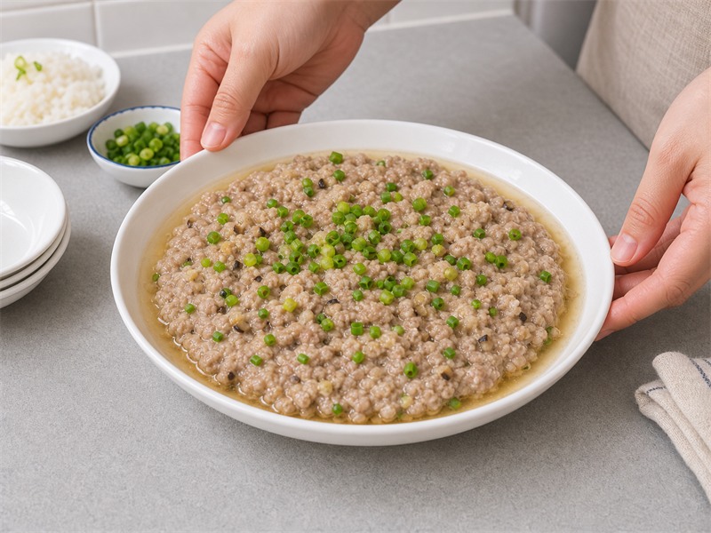 蒸肉餅:上碟