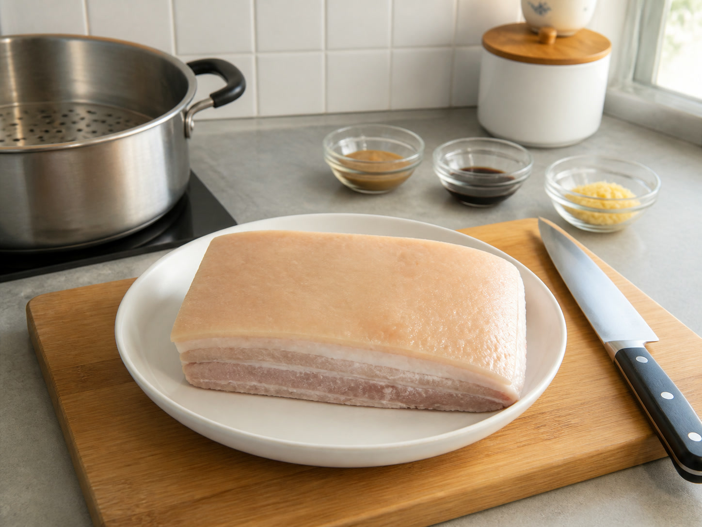 Pinasingawang Pork Belly na may Bagoong Alamang: Palamigin ang pork belly