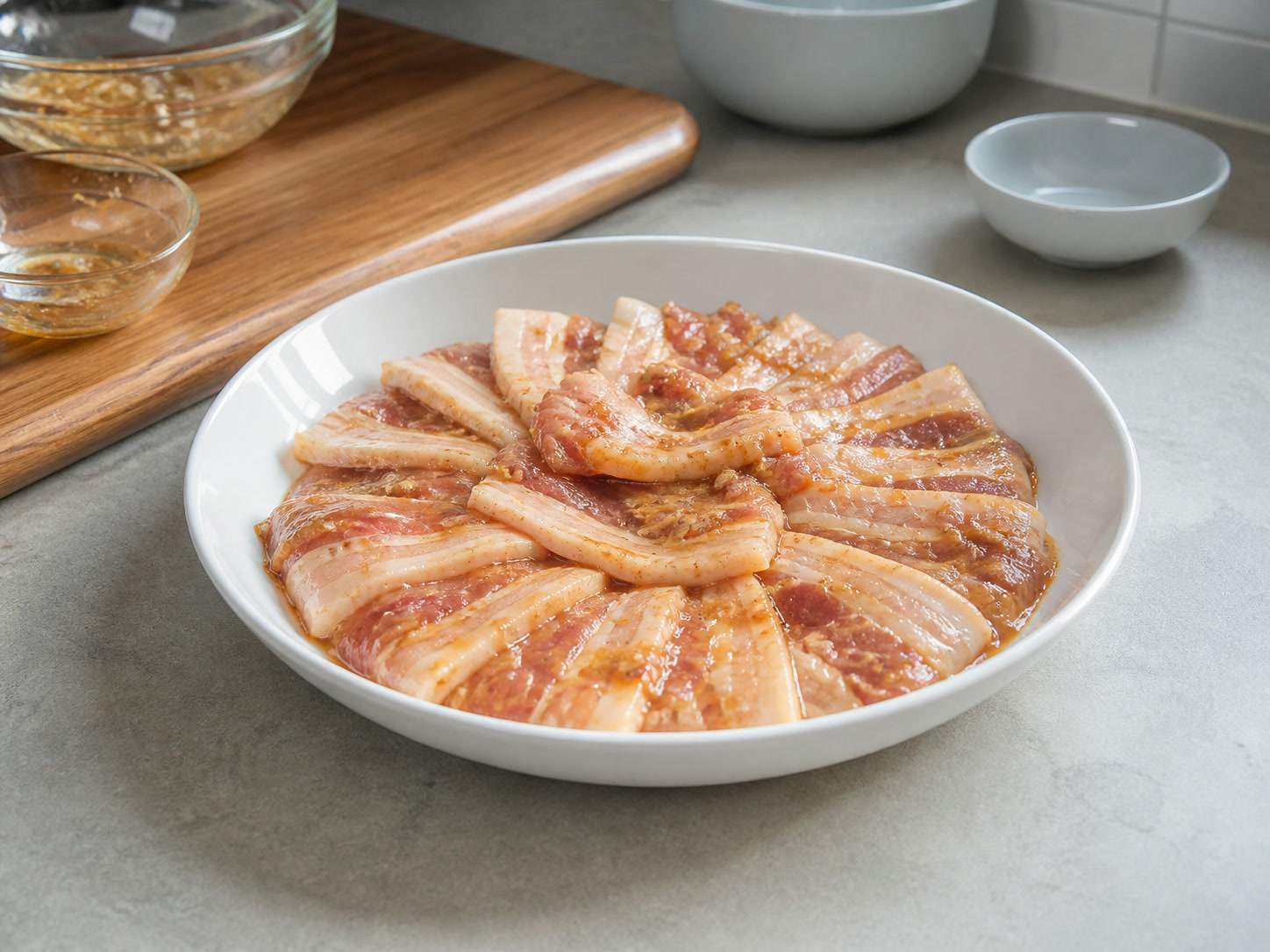 Pinasingawang Pork Belly na may Bagoong Alamang: Ayusin sa plato