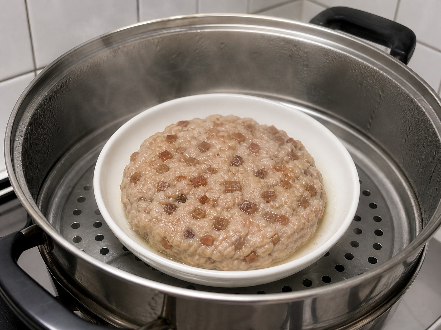 Steamed Pork Patty na may Tuyong Pusit: I-steam ang pattie