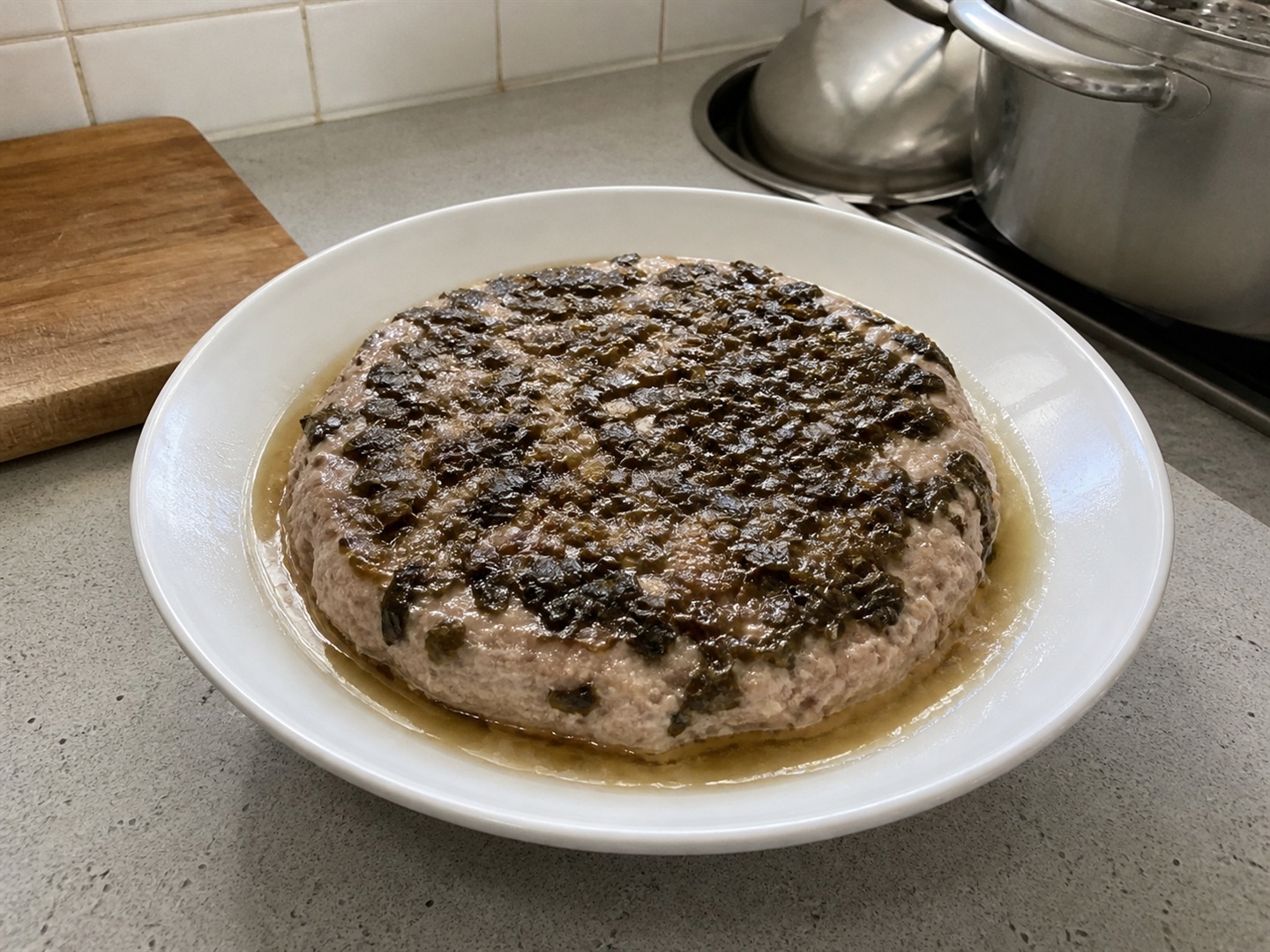 Steamed Pork Patty na may Preserved Mustard Greens — Ipahinga at ihain