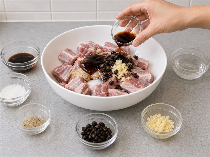 豆豉蒸排骨:加入調味