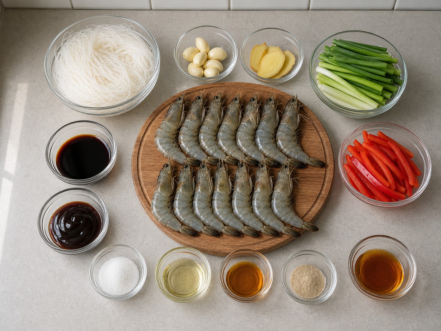 蒜蓉粉絲蒸開邊蝦主要材料總覽