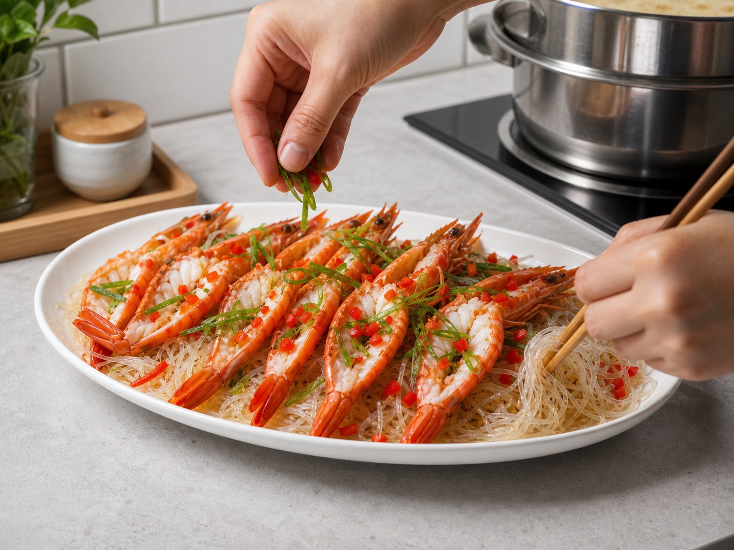 Steamed Split Prawns with Garlic and Vermicelli — step 12