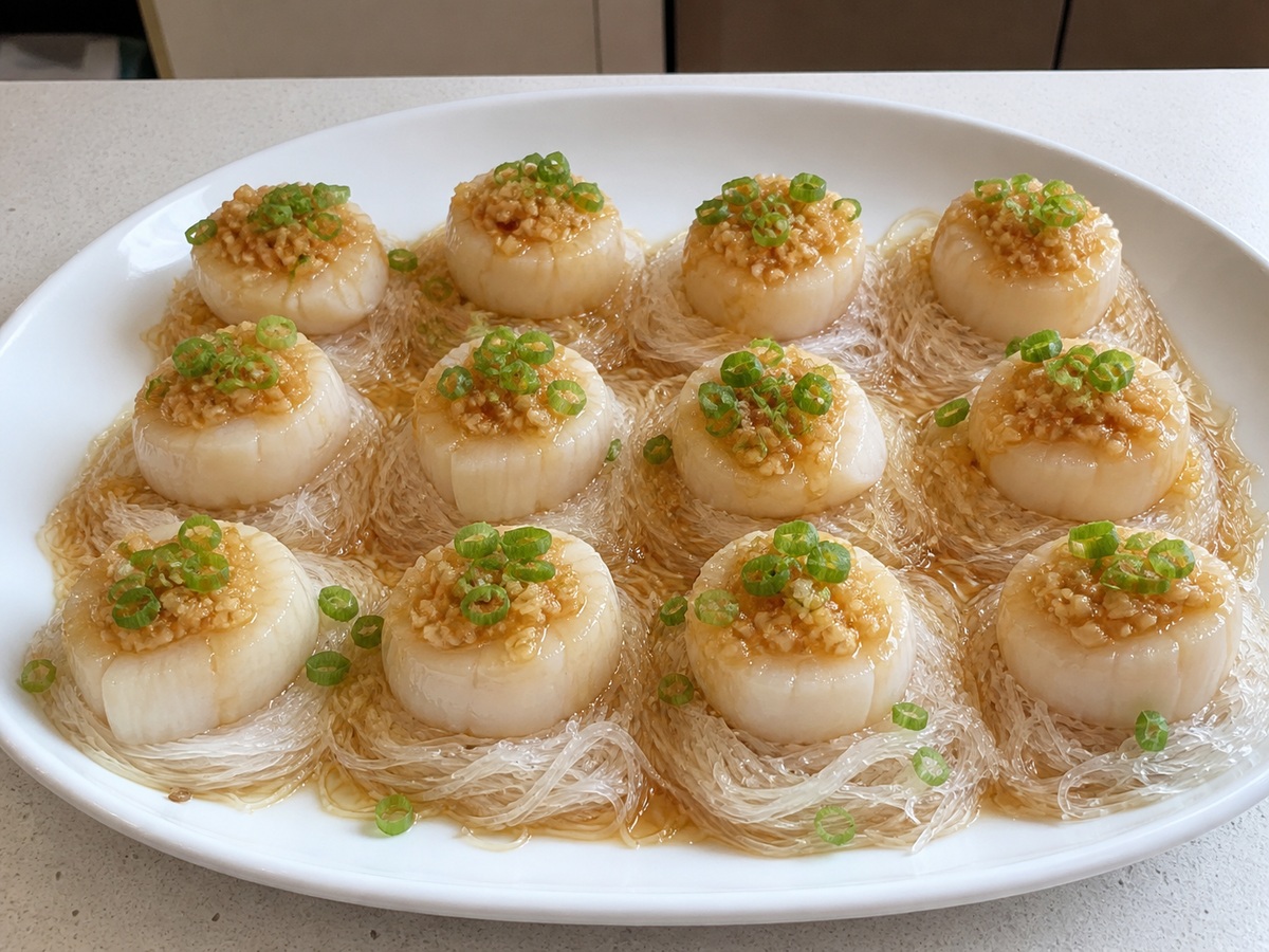 Scallop Kukus dengan Bawang Putih dan Bihun finished dish