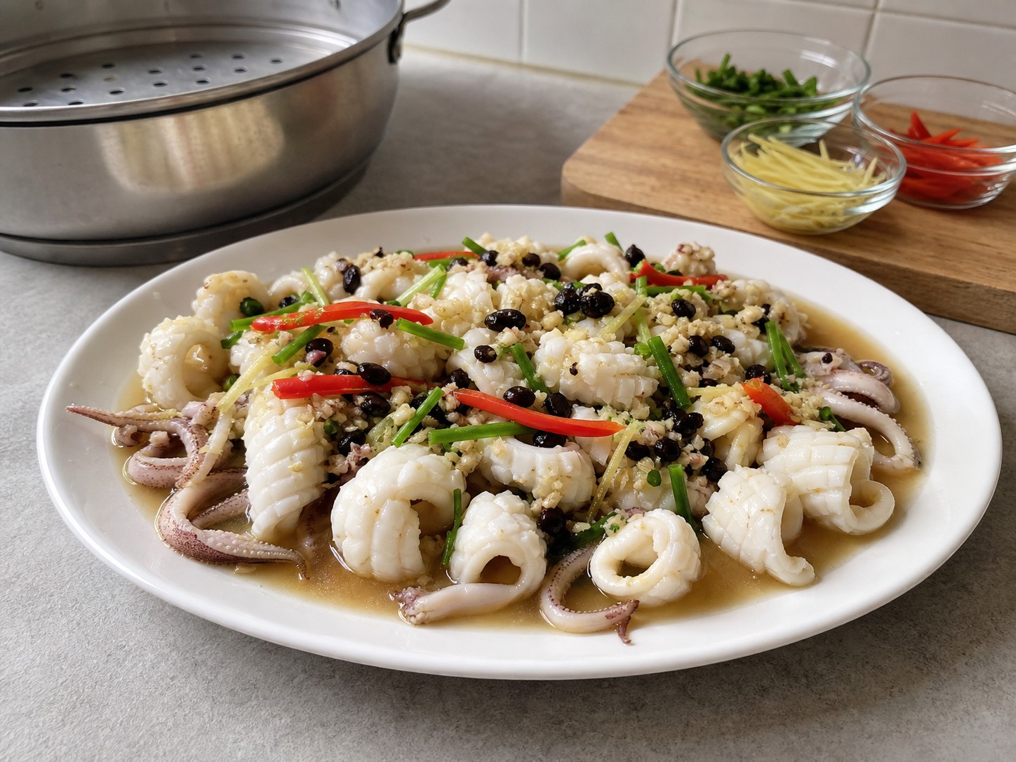 蒜蓉豆豉蒸鮮魷 Steamed Squid with Garlic and Black Bean Sauce