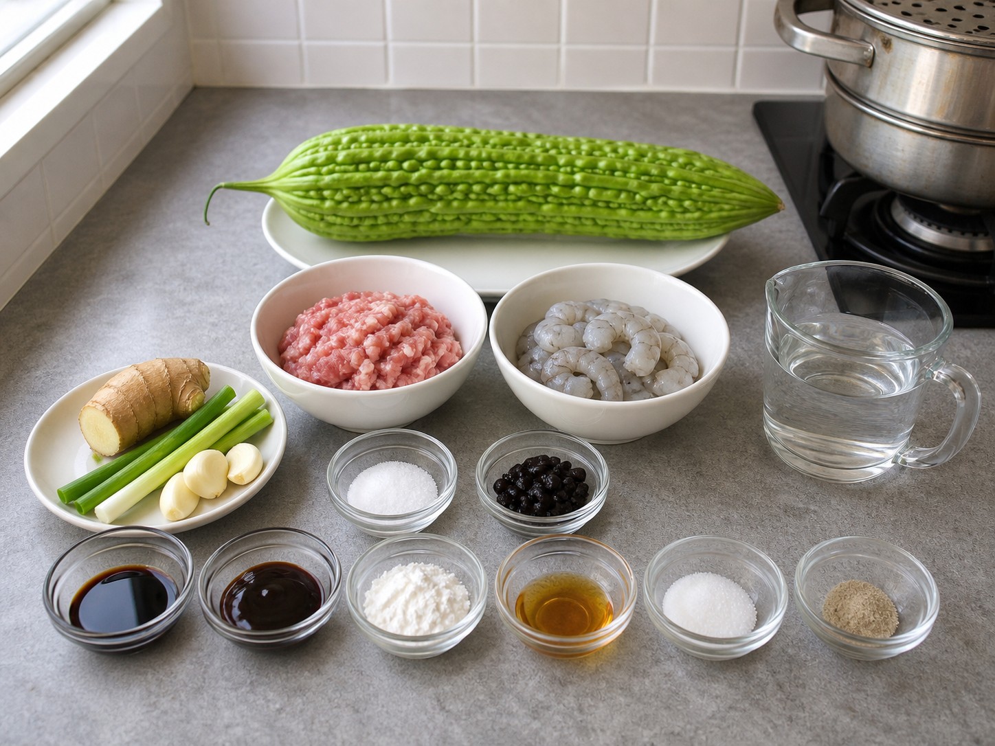 Ingredients for steamed stuffed bitter melon