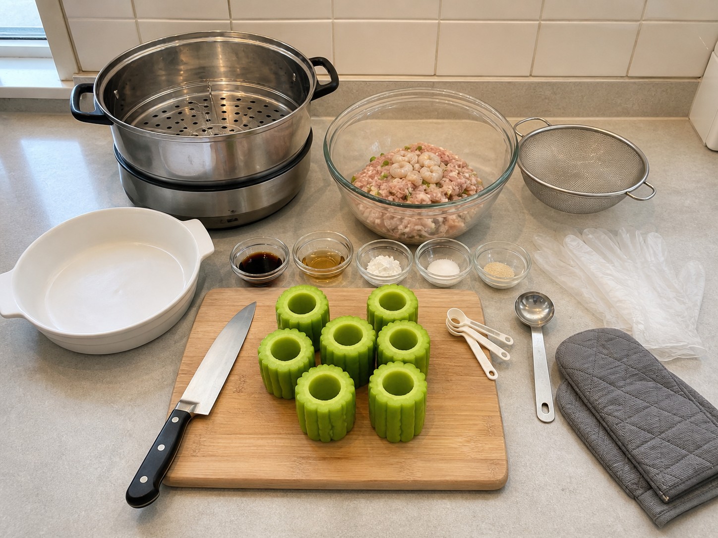 Home tools for steamed stuffed bitter melon