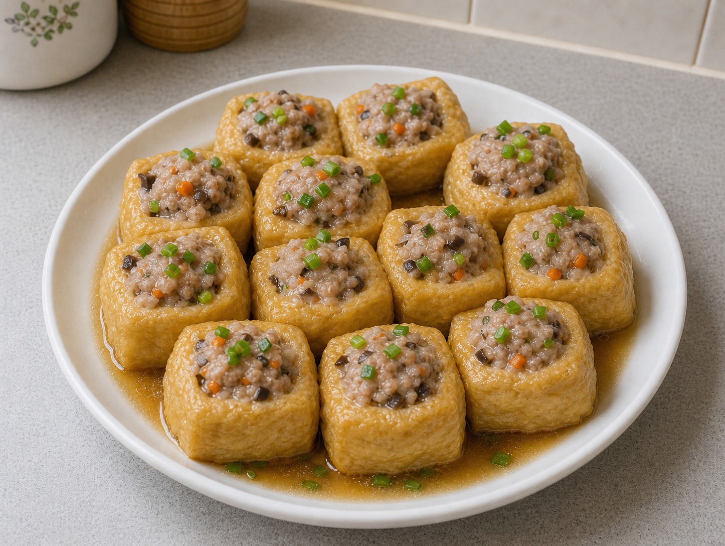 蒸釀豆卜 Steamed Stuffed Tofu Puffs