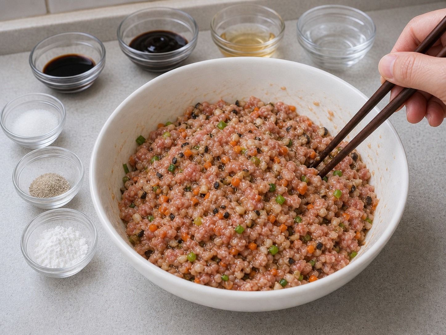 蒸釀豆卜:調肉餡