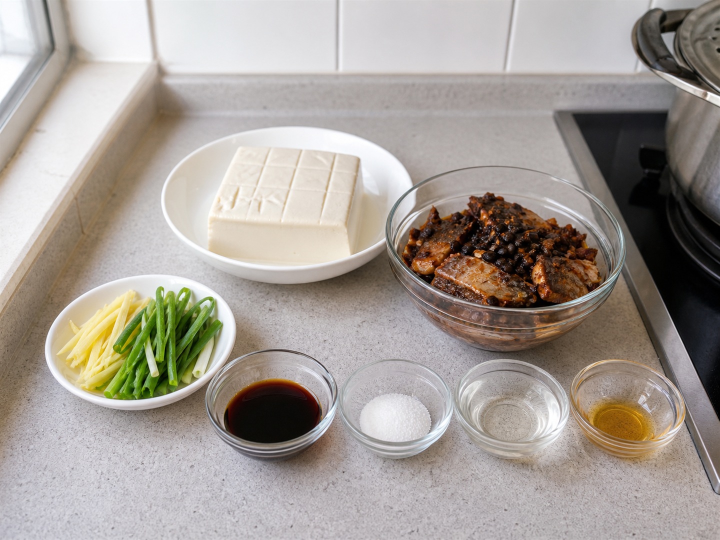 豆豉鯪魚蒸豆腐全部材料