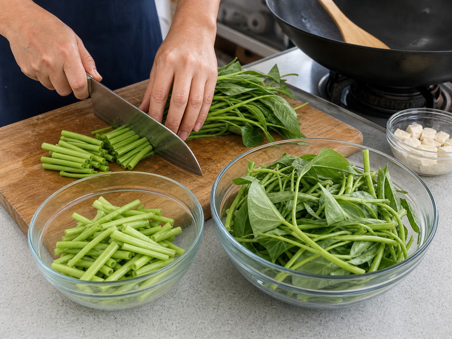 Stir-fried Water Spinach with Fermented Beancurd and Red Pepper — step 2