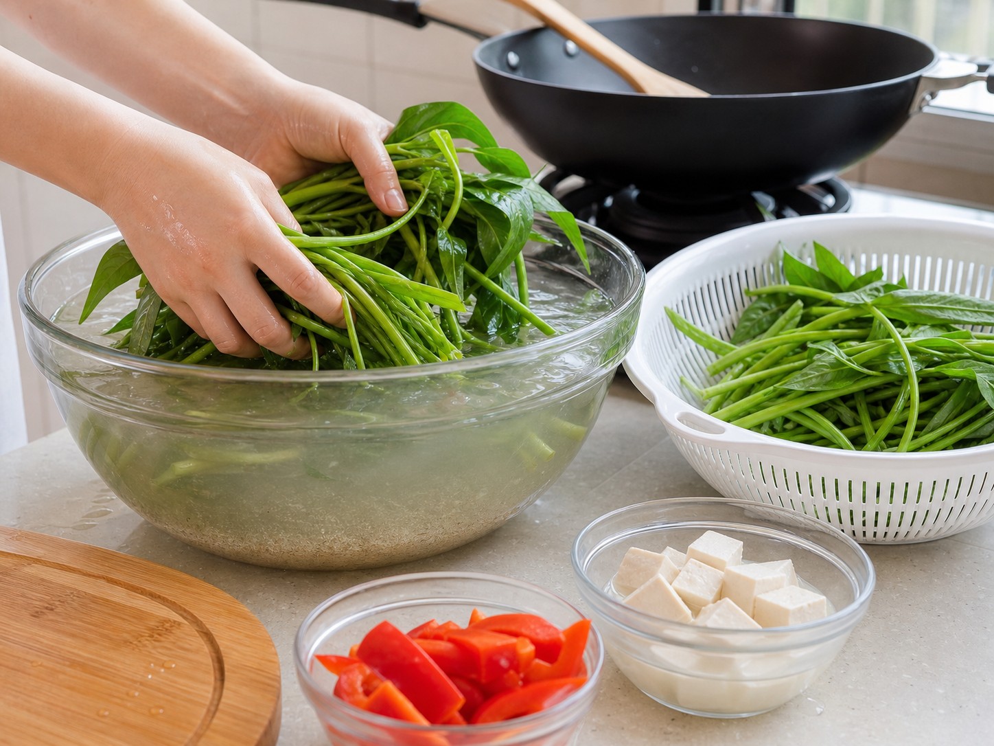 Stir-fried Water Spinach with Fermented Beancurd and Red Pepper — step 3