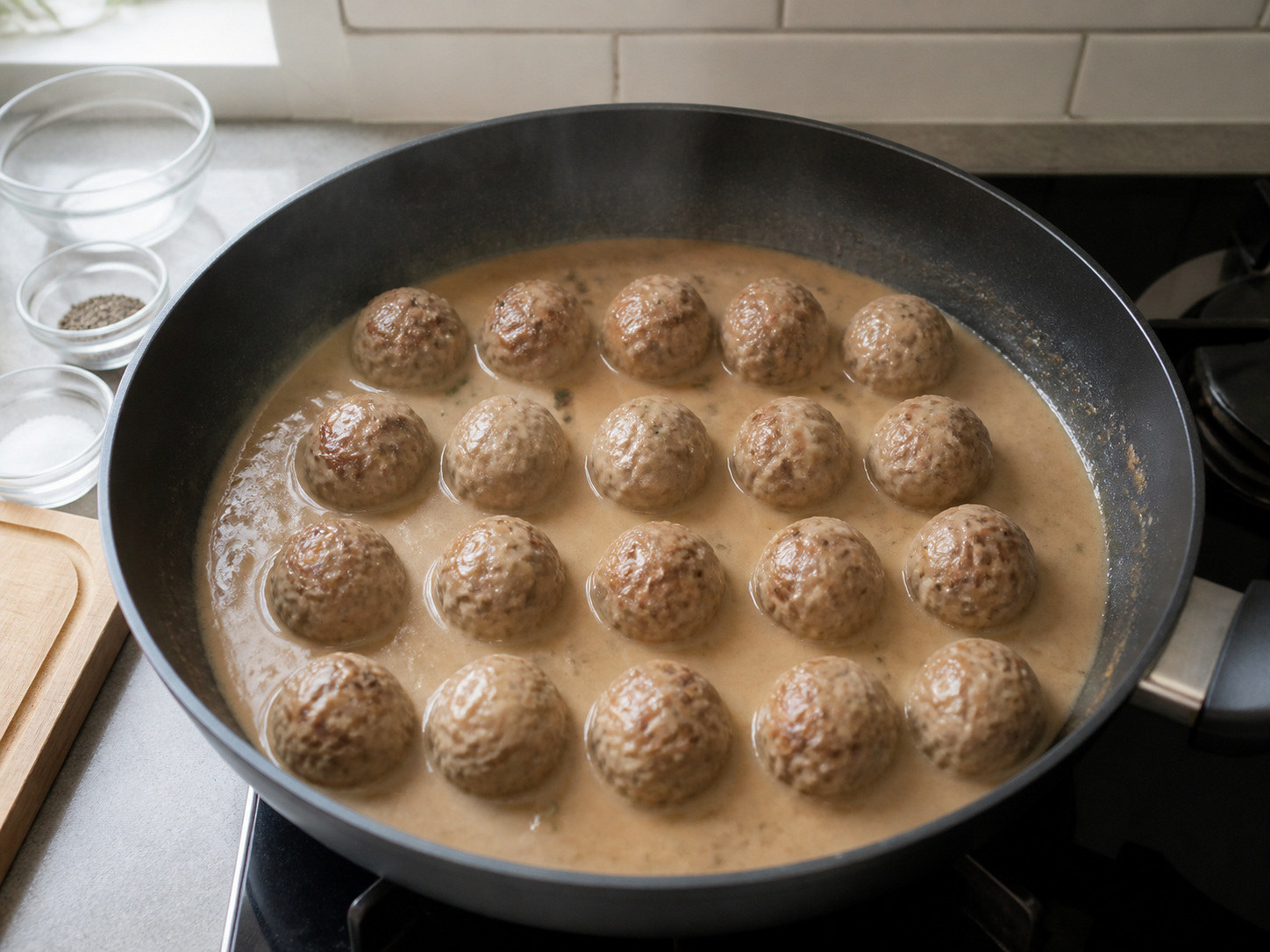 Bola Daging Babi ala Swedia dengan Saus Krim Ringan: Masak hingga matang