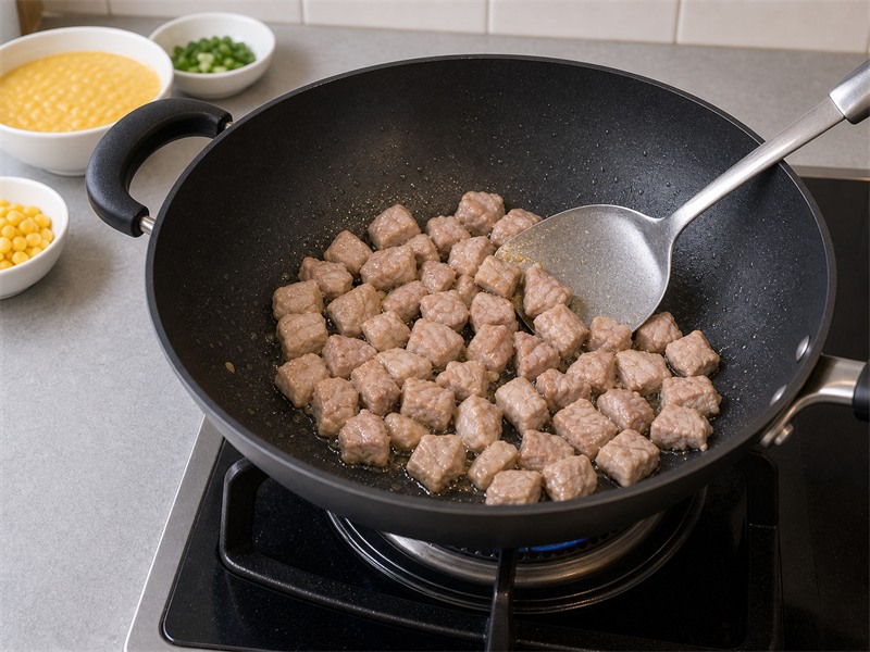 粟米肉粒:炒肉粒