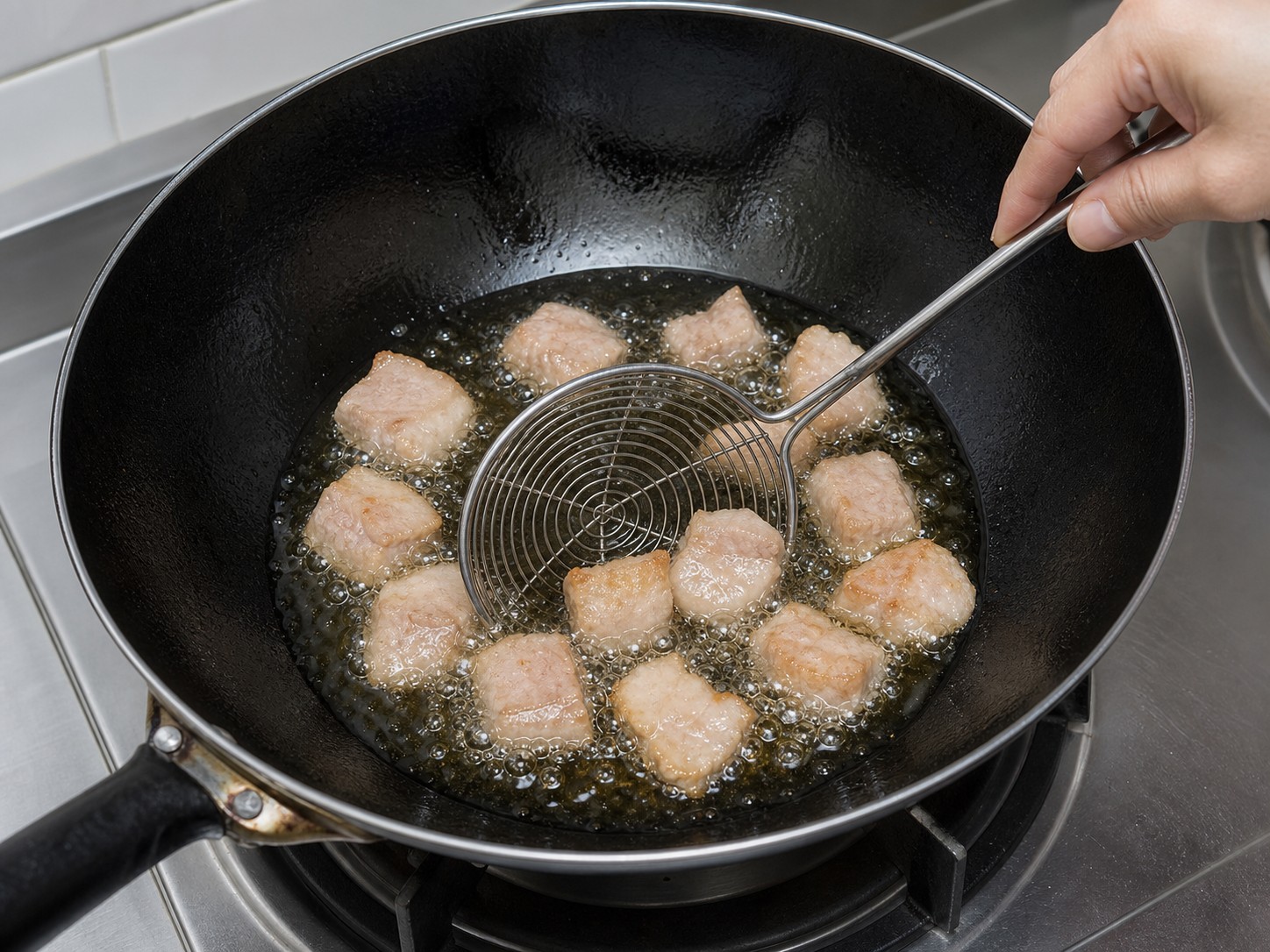 菠蘿咕嚕肉:分批初炸