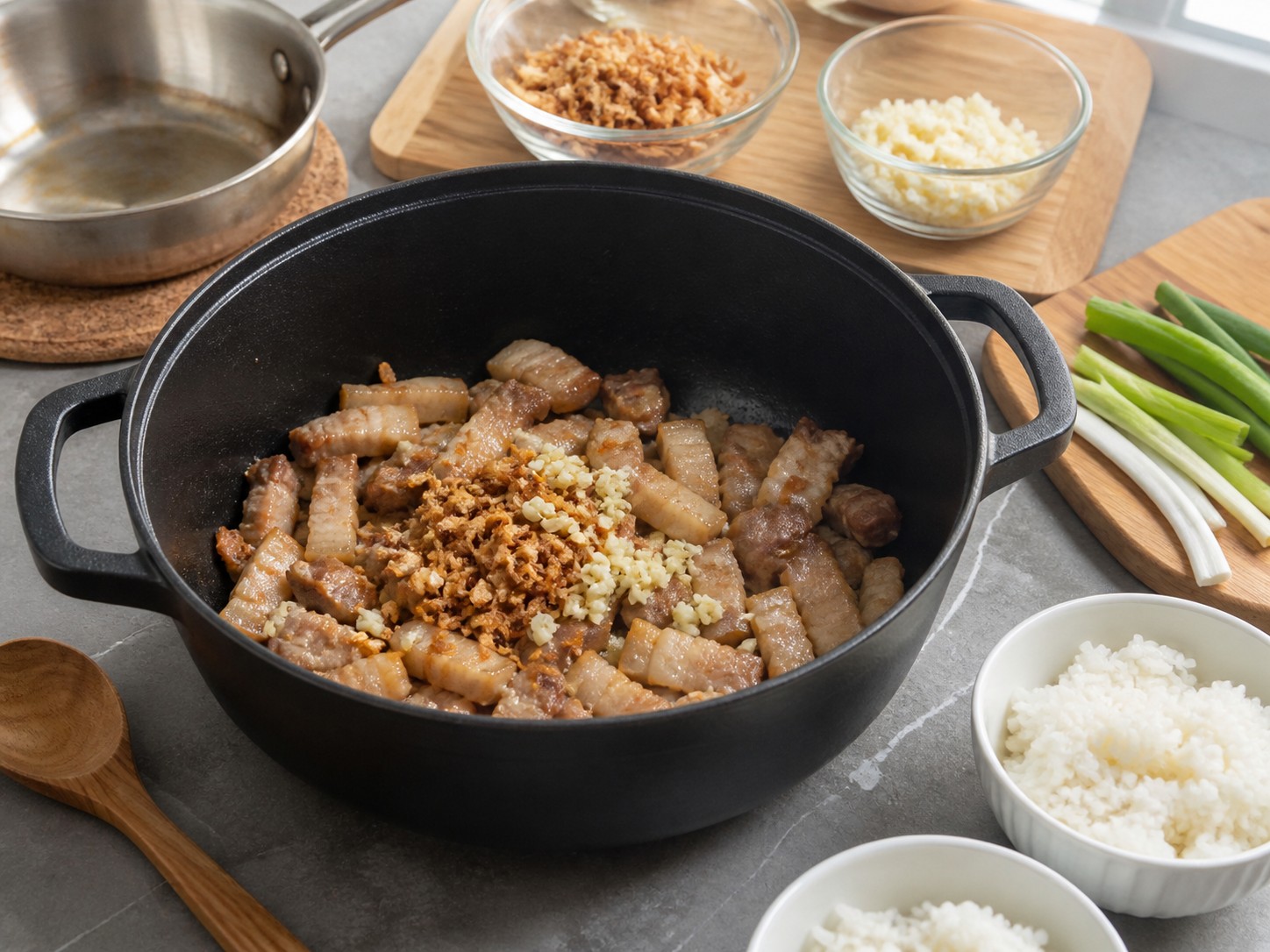 台式滷肉飯：加入蒜蓉和油蔥酥