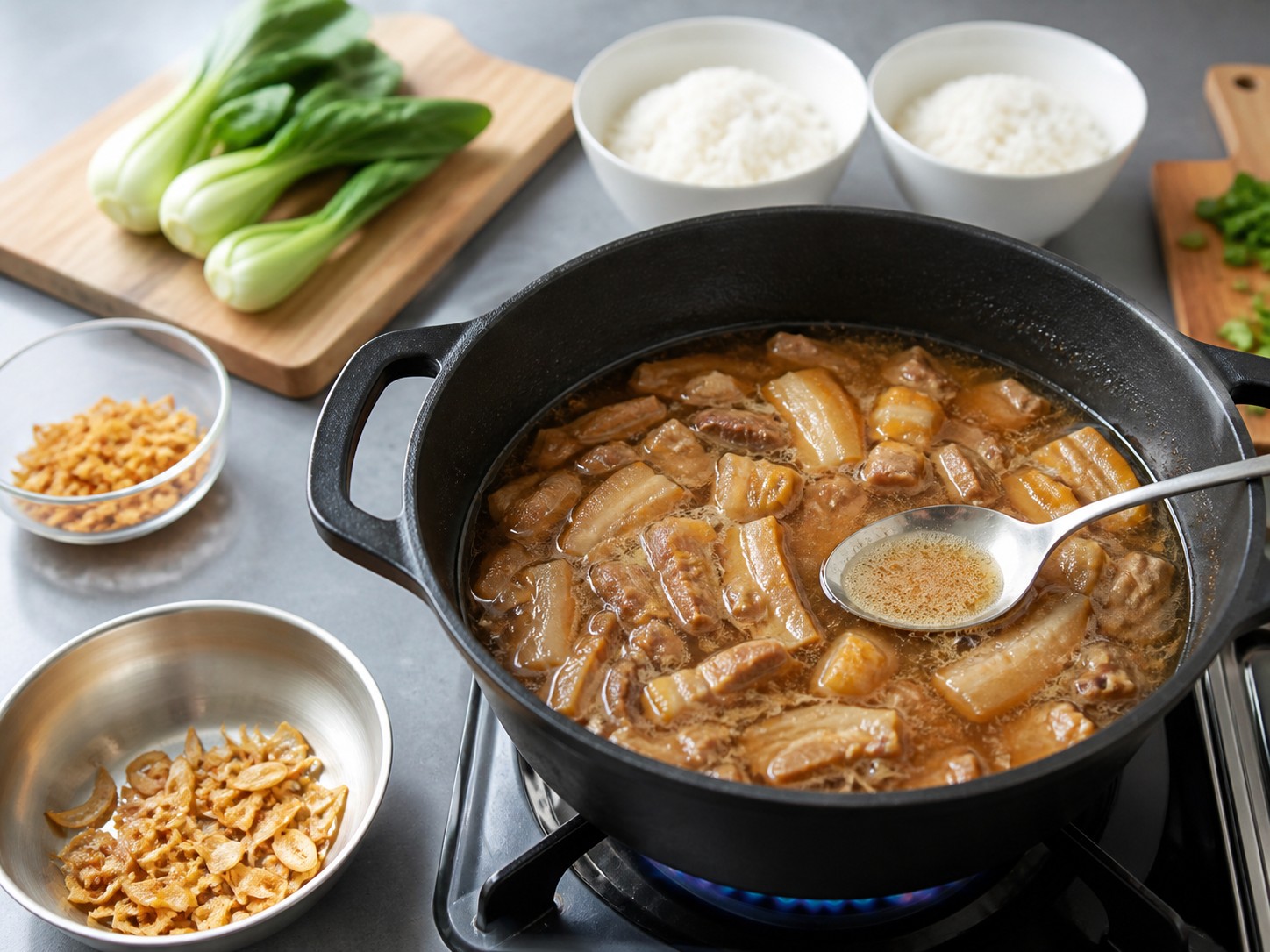 台式滷肉飯：加熱水及撇油