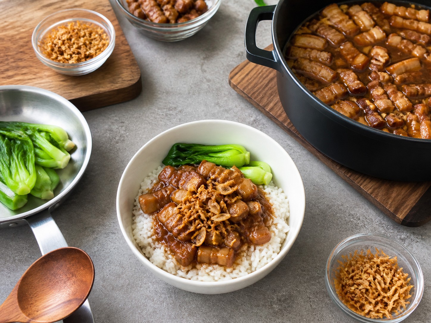 台式滷肉飯：盛飯上桌