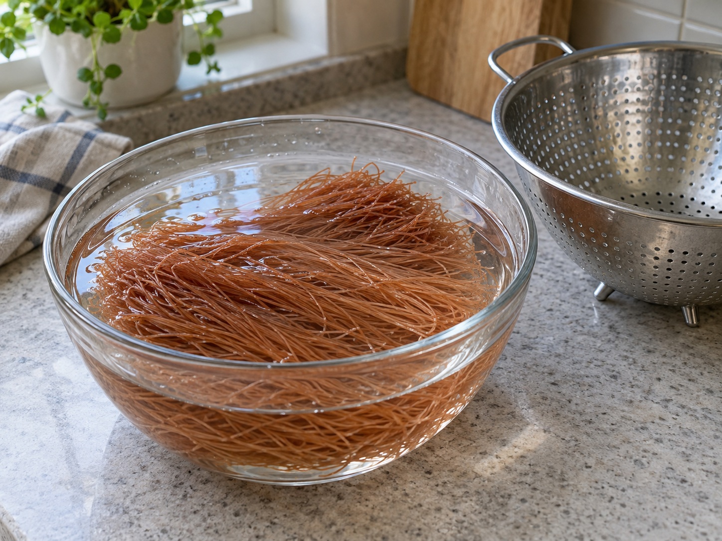 Bihun Tiram Taiwan — 4. Rendam bihun merah dalam air dingin 5 menit lalu tiriskan