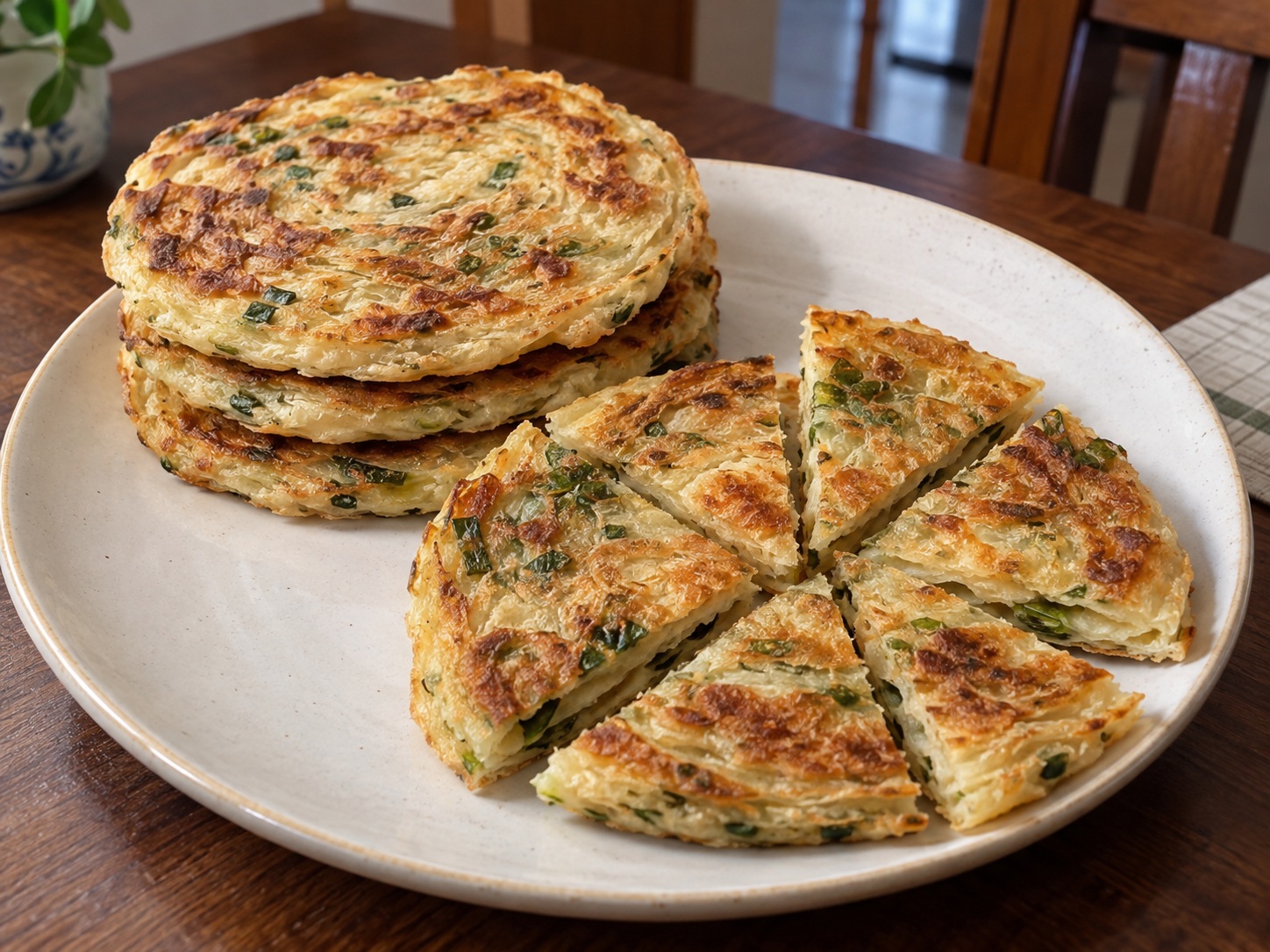 Pancake na May Sibuyas ng Taiwan — natapos na ulam