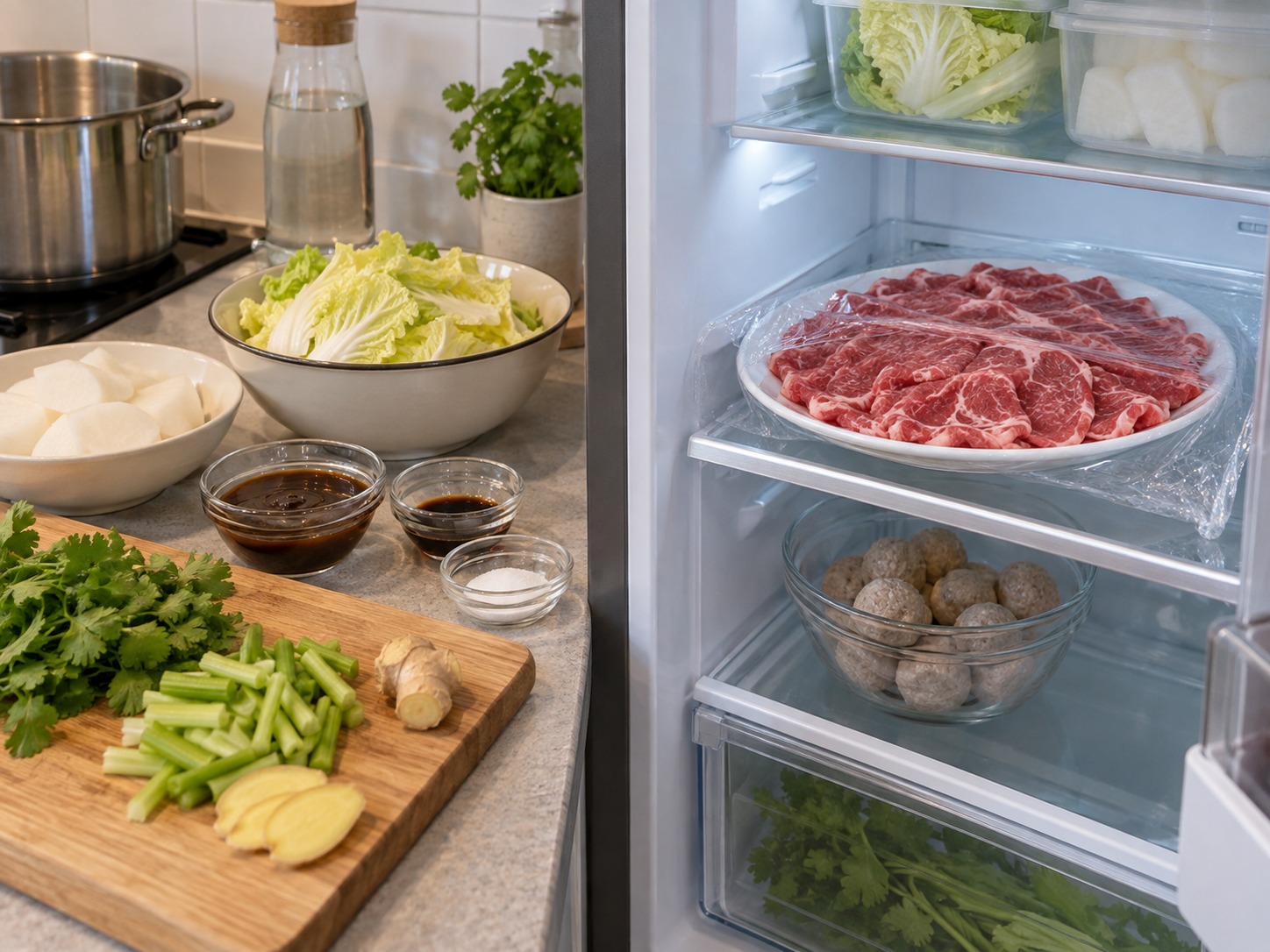 潮州牛肉火鍋 — 牛肉片保持冷藏直到食用前