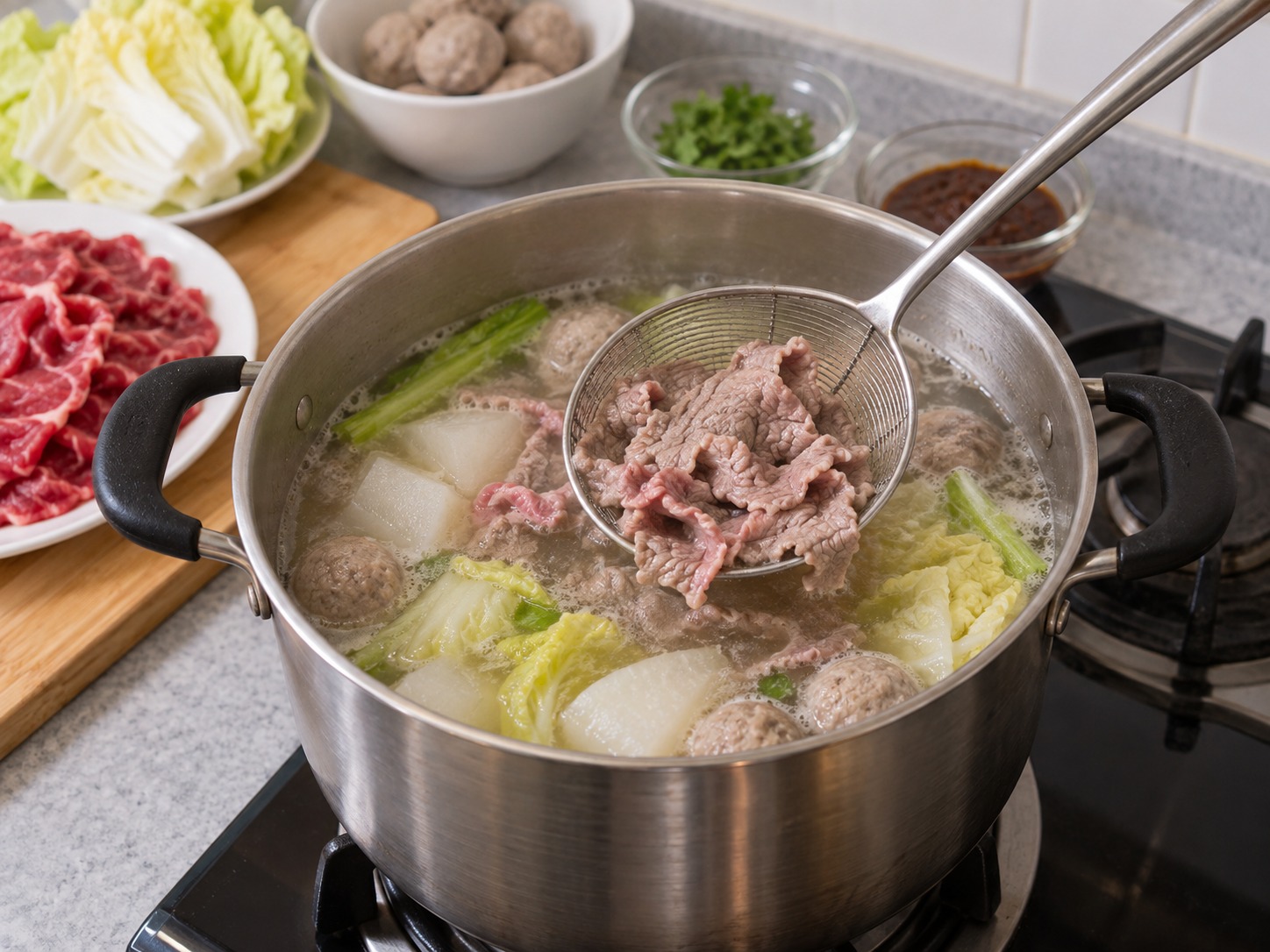 潮州牛肉火鍋 — 涮十至十五秒至變色即取出