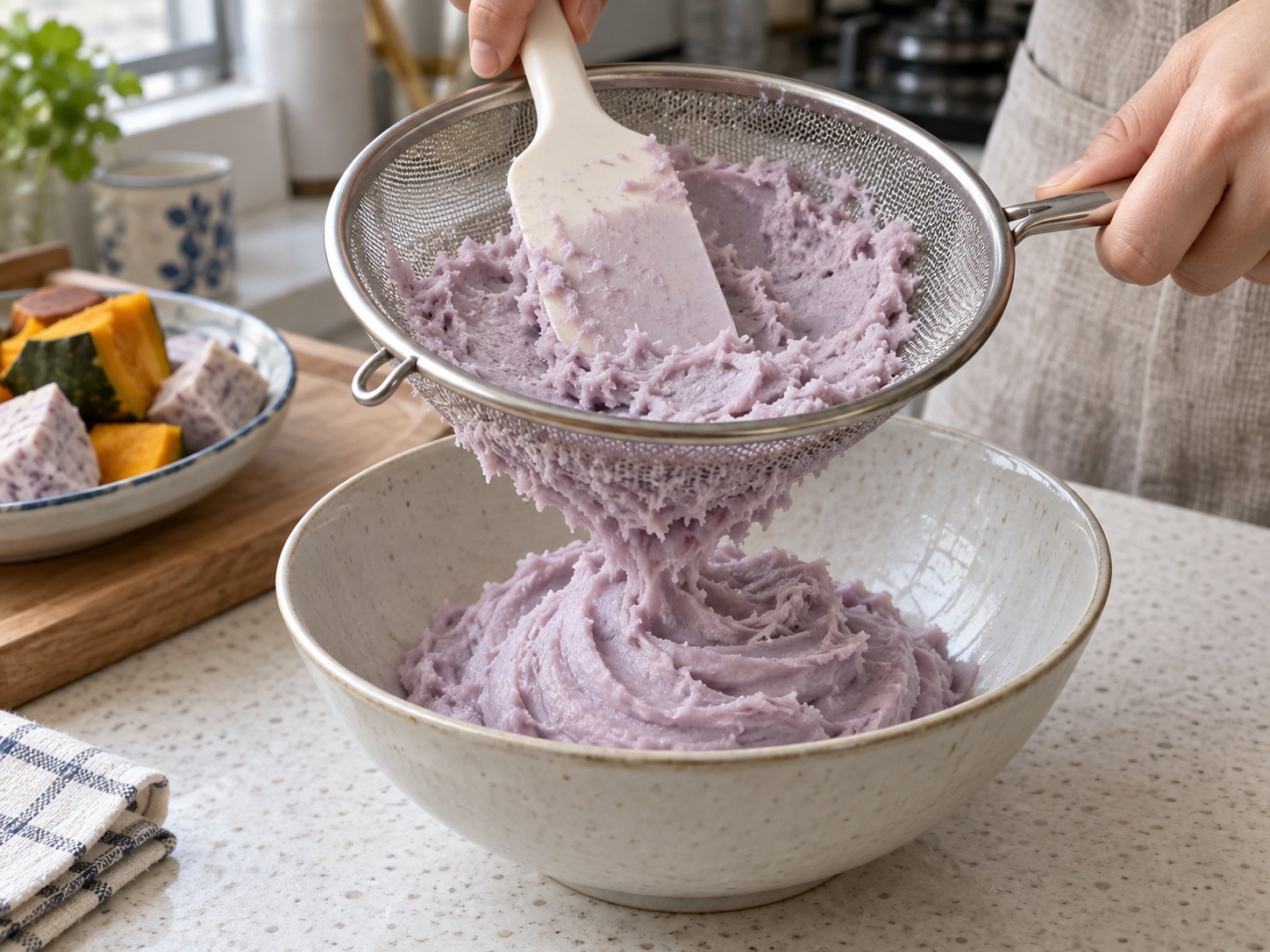 Teochew Orh Nee Taro Paste — Press through a sieve