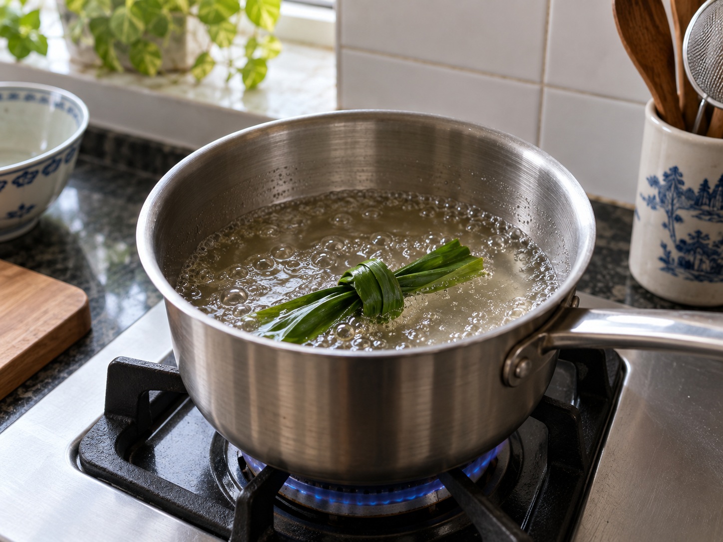 Teochew Orh Nee Taro Paste — Cook the pandan syrup