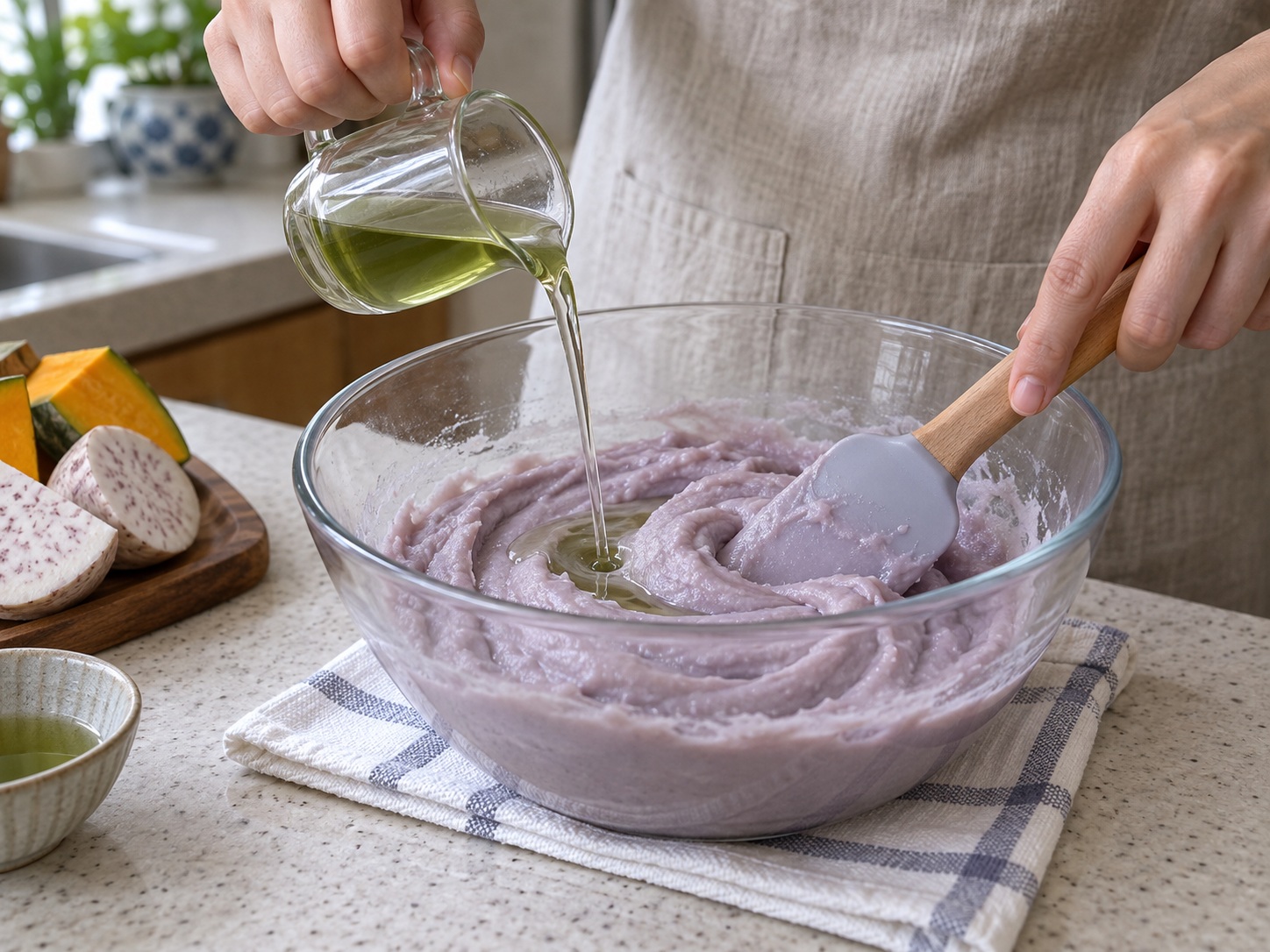 Teochew Orh Nee Taro Paste — Loosen the paste gradually