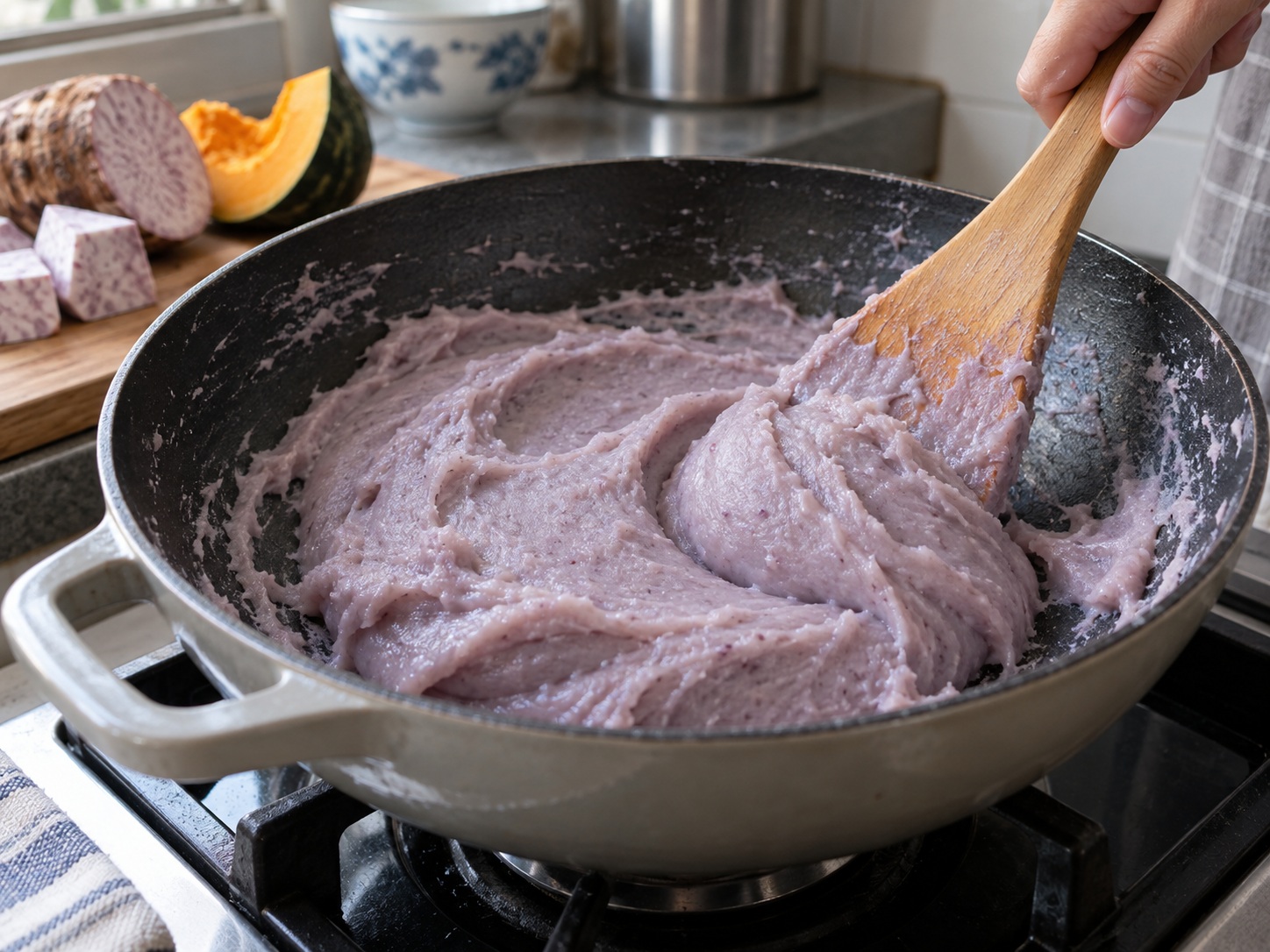Teochew Orh Nee Taro Paste — Stir slowly with oil