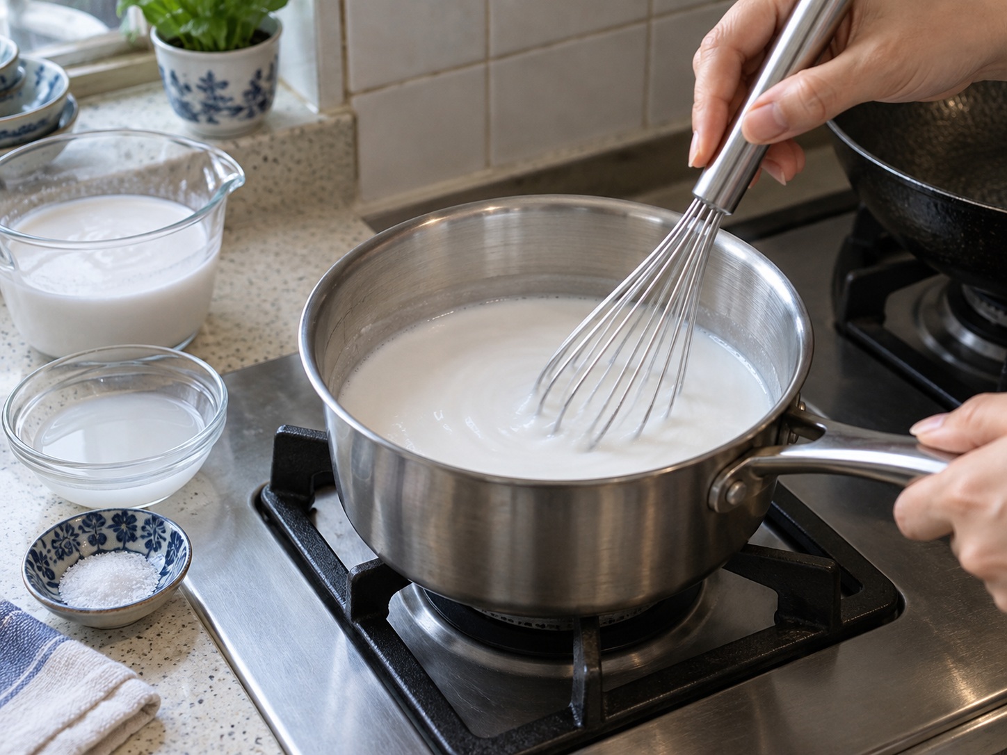 Teochew Orh Nee Taro Paste — Mix the coconut topping
