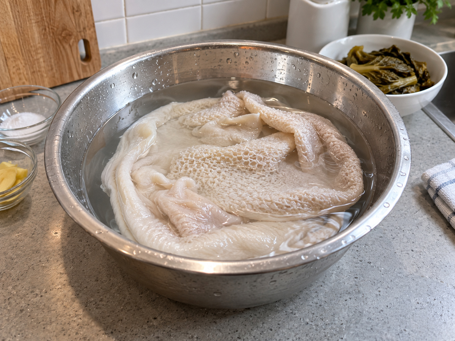 Teochew Pepper Pork Tripe Soup with Preserved Mustard Greens — Wash the tripe