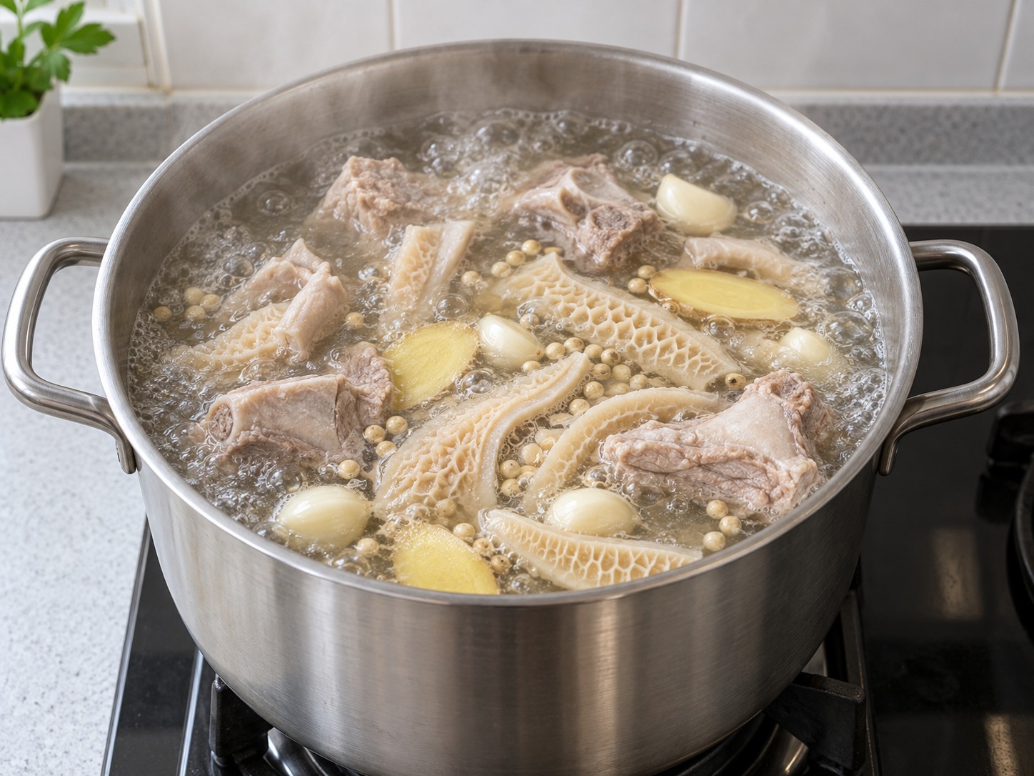 Teochew Pepper Pork Tripe Soup with Preserved Mustard Greens — Boil the soup base