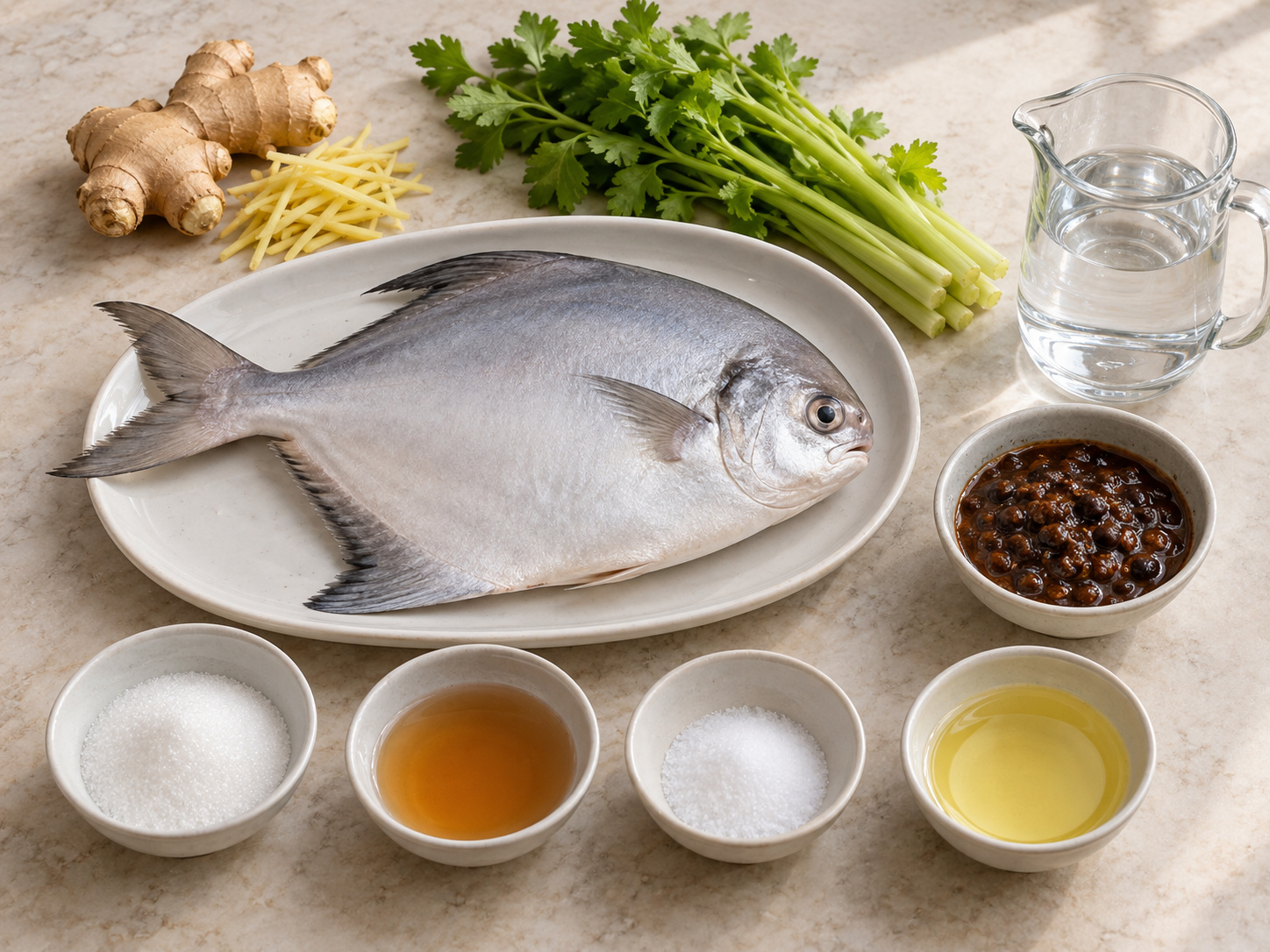 Ikan Bawal Teochew dengan Saus Kacang Fermentasi Puning — bahan