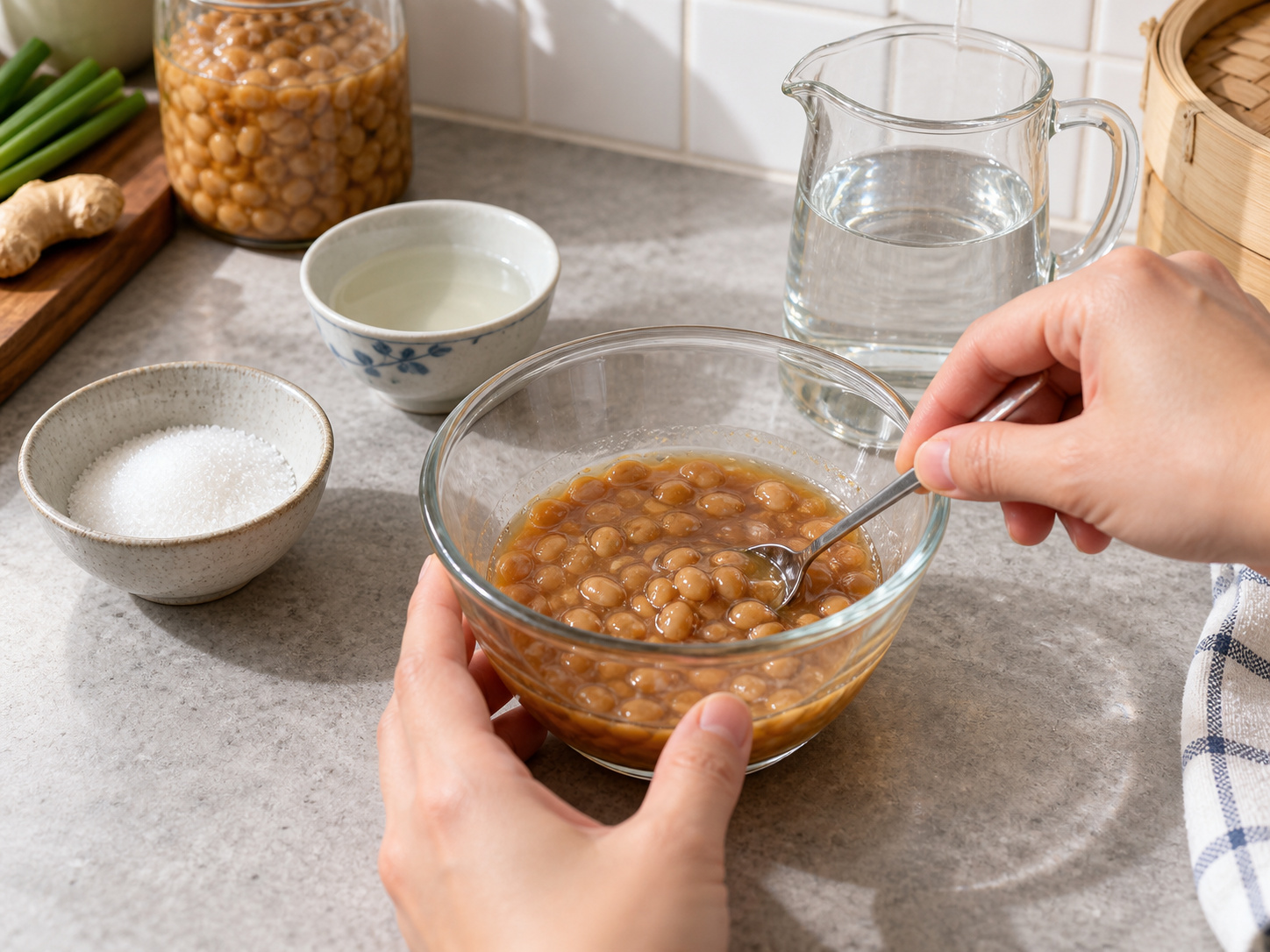 Ikan Bawal Teochew dengan Saus Kacang Fermentasi Puning — Campur saus