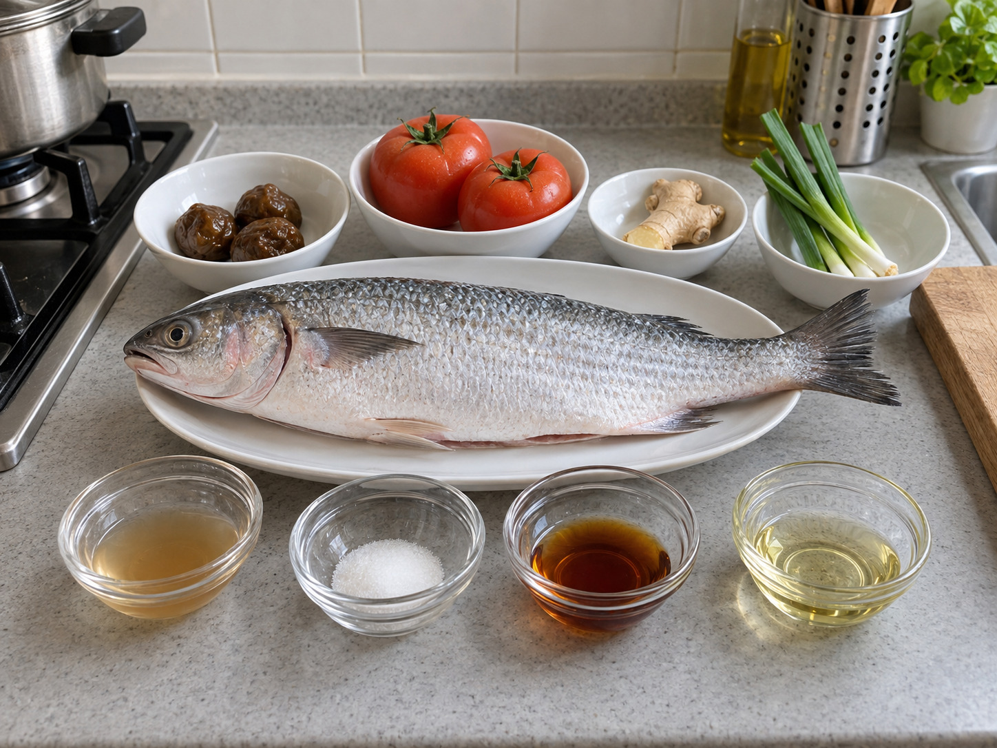 Teochew Steamed Mullet with Salted Plum — ingredients